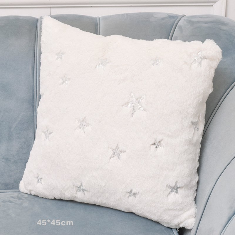 3b85f173-819d-4302-a892-747f7a7a00bd.jpg New Ins Christmas Cover Plush Snowflake Sequin Rabbit Hair Pillow Cover - Image 4