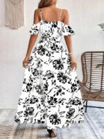 Ins Off-Shoulder Split Dress Summer Floral Print Suspender Long Dresses With Belt Design Women's Beach Clothing - Image 5