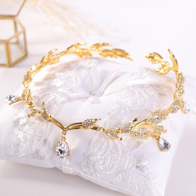 3d0e0395-6ace-4ae6-9ab8-de64418140b6.jpg New Golden Crown Headband Wedding Headdress - Image 1