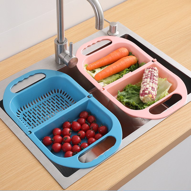 4073757921733.jpg Folding Drain Basket Leaking Fruit Box Vegetable Container Drain Rack Sink with Handle Storage Baskets - Image 2