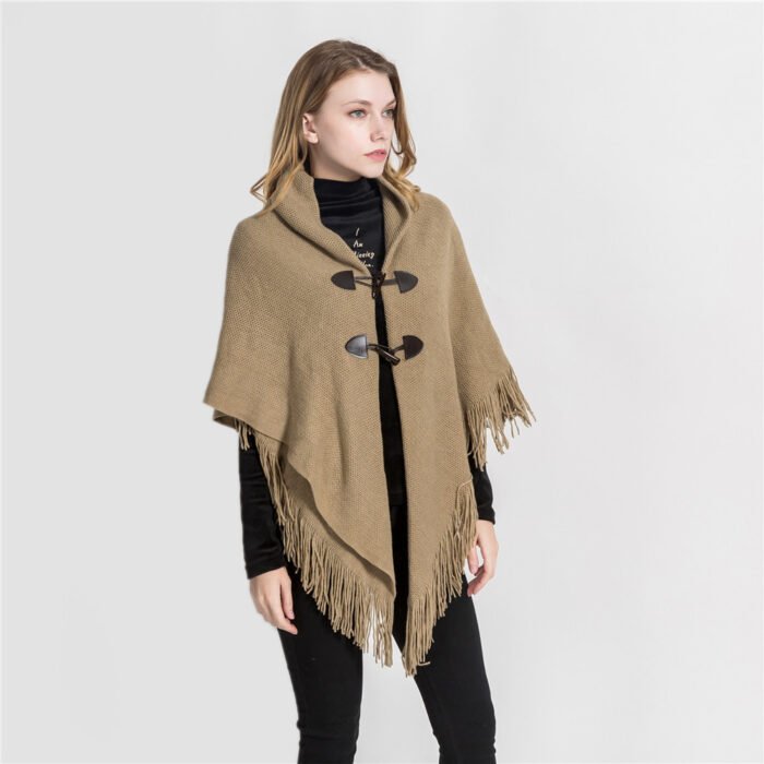 Winter Loose Kimono Cardigan Women Long Sleeveless Hat Poncho Solid Color Magic Shawl Knitted Sweater - Image 1