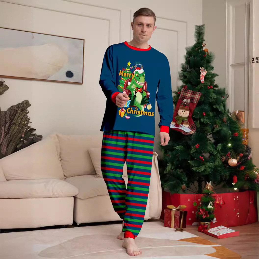 4a325519-aa2e-4434-8d0a-b3af576d12ea.jpg Tyrannosaurus Letter Christmas Tree Printing Parent-child Suit Pajamas - Image 4