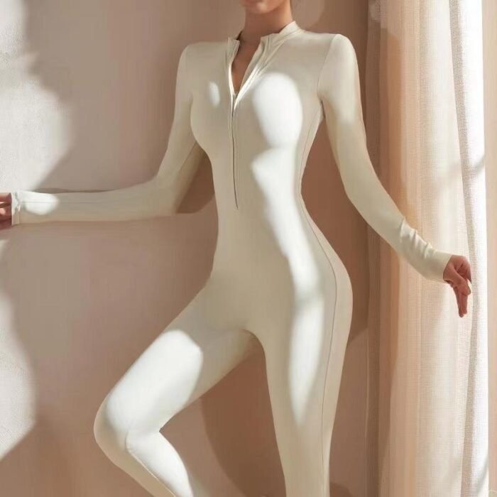 Zipper Long Sleeve Jumpsuit Yoga Fitness Training Pants Tight Hip Seamless Sports Jumpsuit For Women Clothing - Image 9