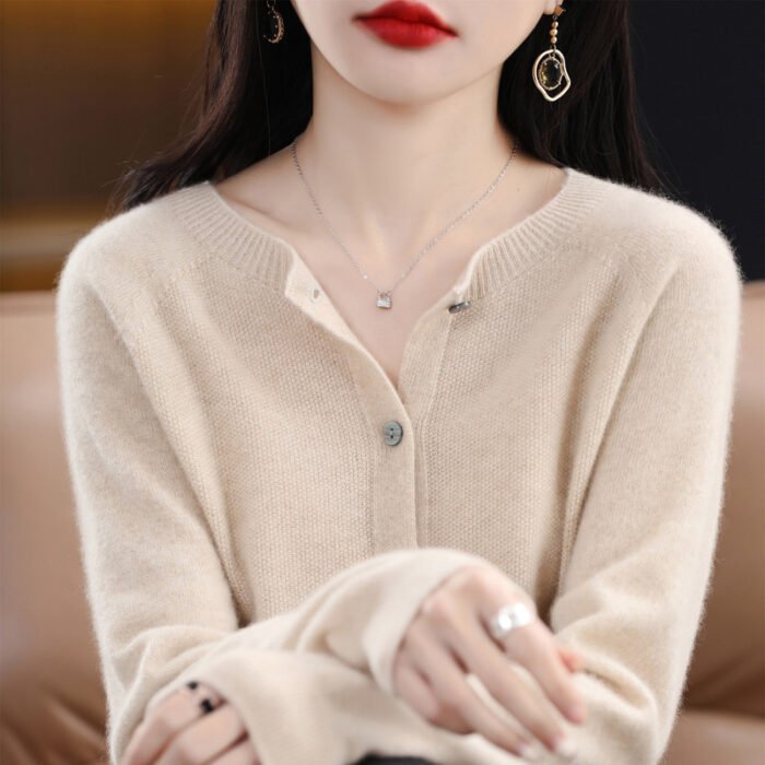 Women's Cashmere Cardigan O-neck Loose Sweaters Top Fashion Merino Wool Knitwear Autumn Winter Female Clothing Tops - Image 7