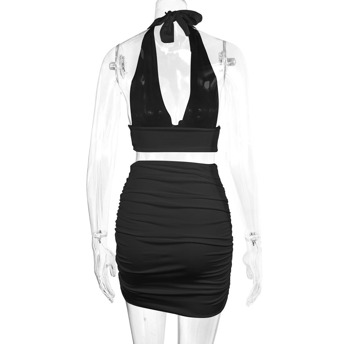 4f6e057d-71b0-422b-bd8a-0b706057d092.jpg 2pcs Dress Suits For Women Halter Lace-up Hip Top And Pleated Hip-covering Skirt - Image 8