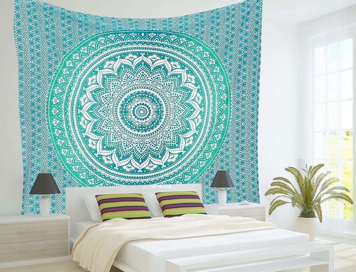 5193556978813-1.jpg Indian Mandala Tapestry Green Blue Flower Beautiful Wall Art Tapestry 210x150cm Bedspread Beach Towel Yoga Blanket Table Cloth - Image 1