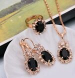 Europe And The United States Personalized Water Drop Color Diamond Necklace, Earrings, Rings Set, Shiny High-end Bridal Jewelry Wholesale - Image 4