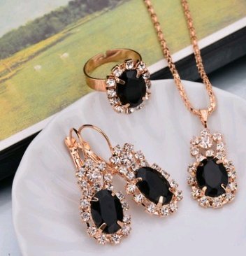 525074562132.jpg Europe And The United States Personalized Water Drop Color Diamond Necklace, Earrings, Rings Set, Shiny High-end Bridal Jewelry Wholesale - Image 4