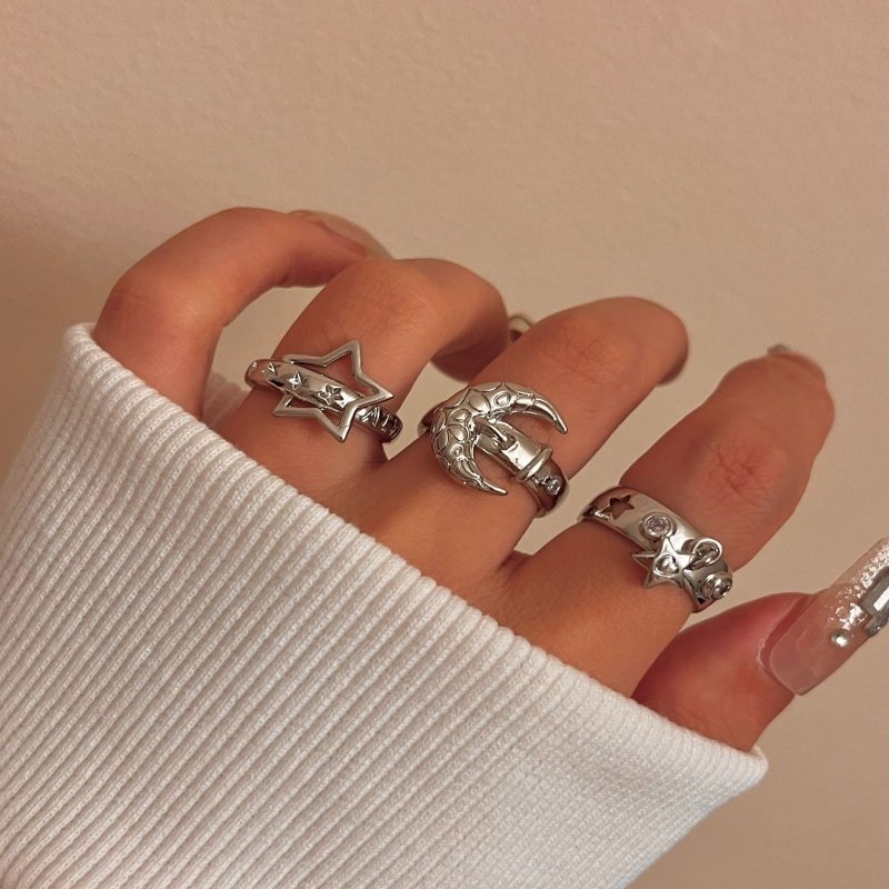 52870538-e09f-44ef-b9a0-3ccba7951eb7.jpg Retro Five-pointed Star Moon Hip Hop Fashion Personality High Sense Ring - Image 1