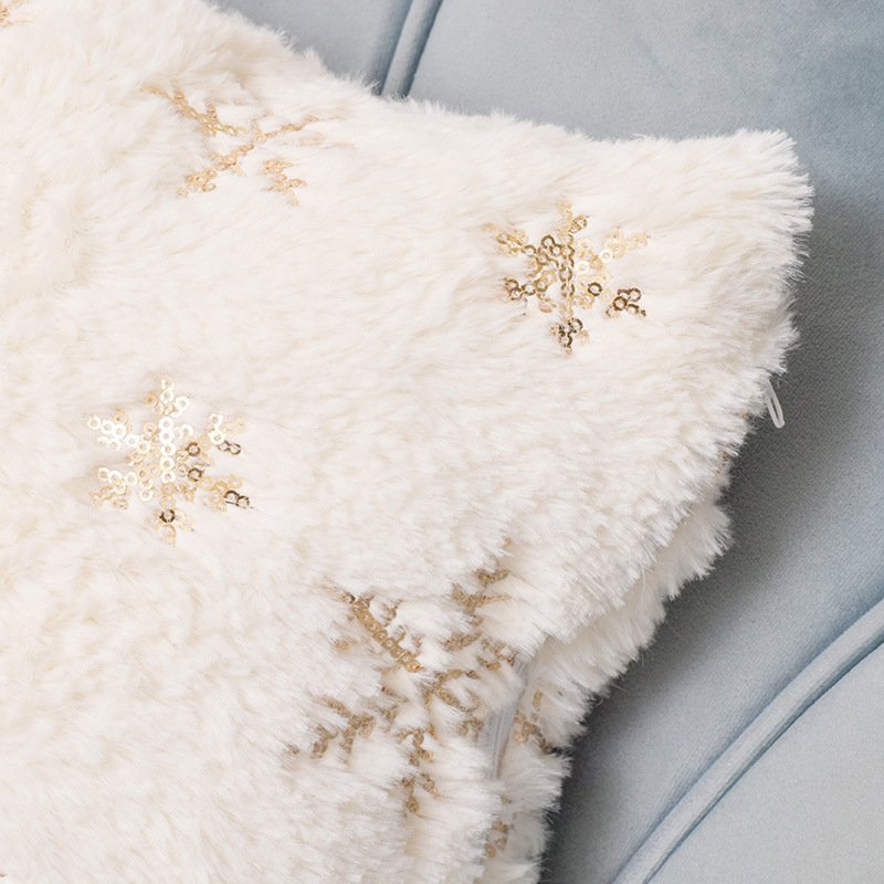 53a96825-eb20-4594-8757-15ac105c62af.jpg New Ins Christmas Cover Plush Snowflake Sequin Rabbit Hair Pillow Cover - Image 5