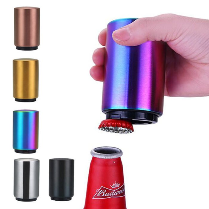 Portable Magnetic Automatic Beer Bottle Opener Bar Accessories Decor Stainless Steel Wine Can Openers with Brushed Metal - Image 1