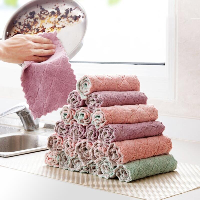 579016779774.jpg Printed Two-color Double-sided Absorbent Dish Cloth Non-stick Oil Hand Towel Thickening Wipe Tablecloth Kitchen Rag - Image 1