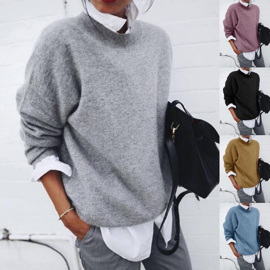 5b2ab1bc-0df9-4bdb-b2eb-6e748373e271.jpg Fashion Long Sleeve Pullover Sweater Fall And Winter Fashion Solid Color Knitted Tops For Women Clothing - Image 1