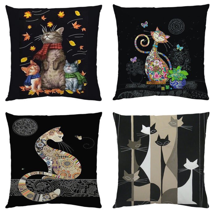 Cat Series Cotton And Linen Automobile Pillow Cover - Image 1
