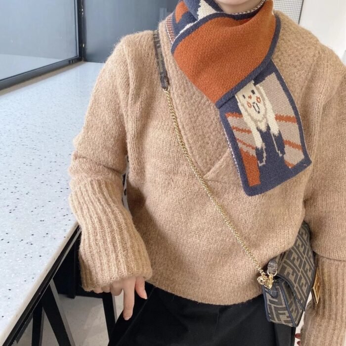 Winter Warm Neck Scarf for Women Cartoon Printed Kerchief Knitted Scarfs - Image 3