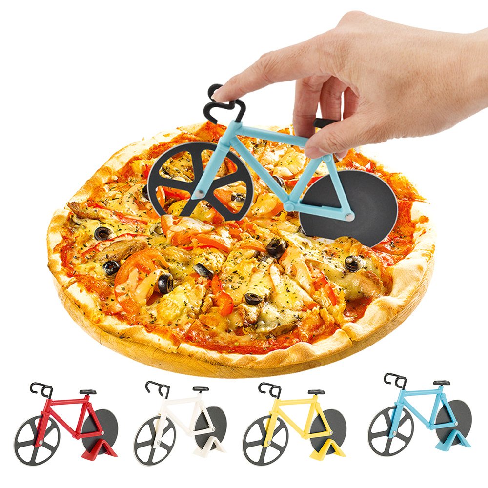 65df3160-c962-444d-b3e8-c2ea4a55f70d.jpg Pizza Cutter Stainless Steel Bicycle Shape Wheel Bike Roller Pizza Chopper Slicer Pizza Cutting Knife Kitchen Tools - Image 1