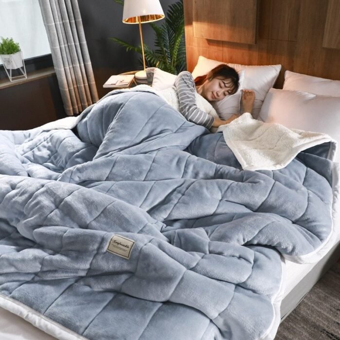 Fleece Blankets And Throws Thick Warm Winter Blankets Home Super Soft Duvet Luxury Solid Blankets On Twin Bedding - Image 1