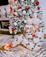 Polyester Black And White Contrast Color Christmas New Parent-Child Women's Casual Suit - Image 5