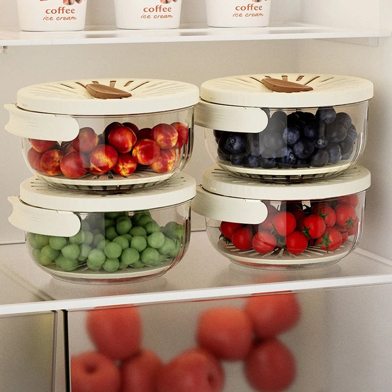 6a986b0f-10d4-491b-bdd3-9fdab827cf10.jpg Fruit Drain Basket With Lid Vegetable Washing Bowl Foldable Handle Cleaning Colander Plastic Refrigerator Crisper Kitchen Box Kitchen Gadgets - Image 6