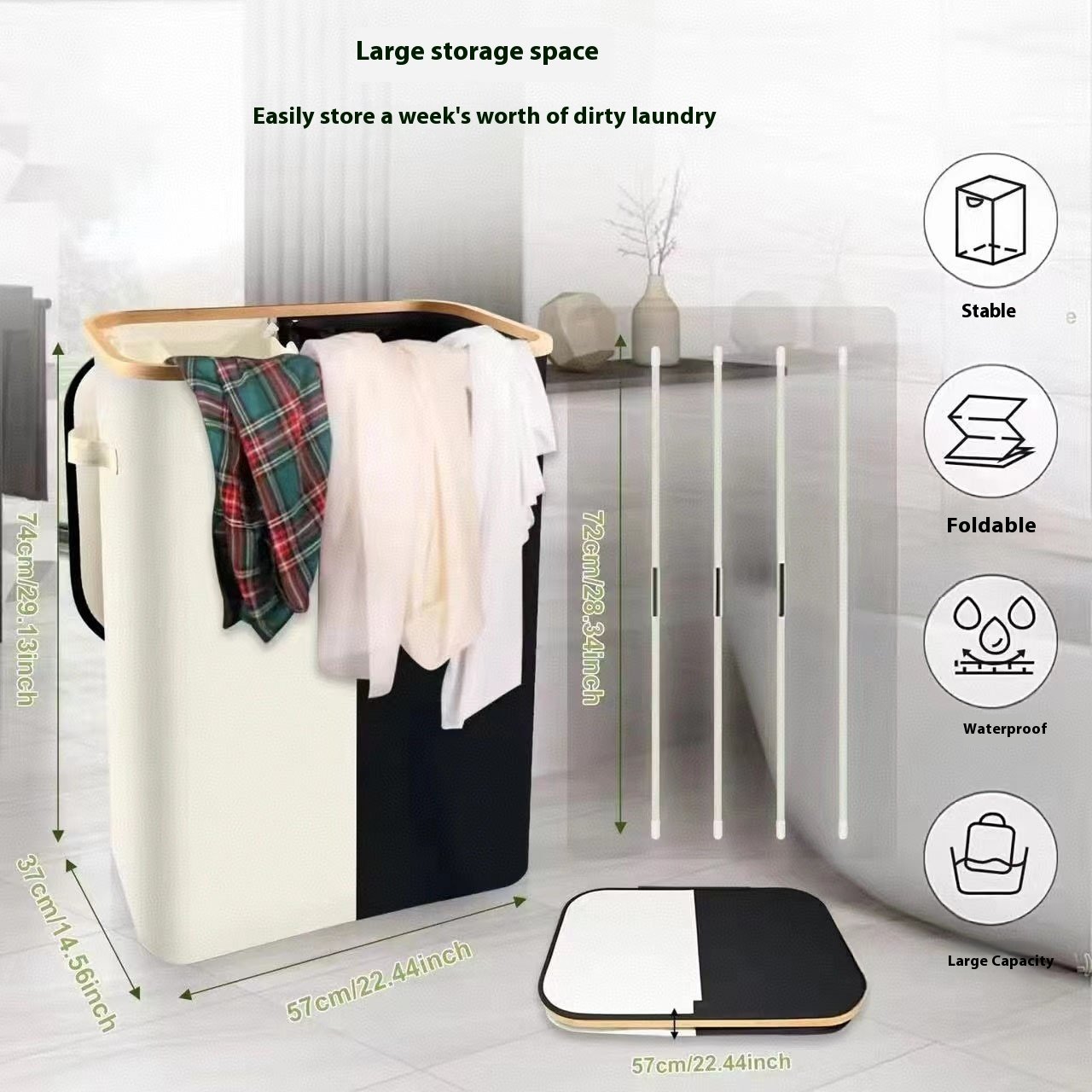 6f1bec96-0381-49fe-b872-337fa7308627_trans.jpeg Oxford Cloth Dirty Clothes Folding Dirty Clothes Basket Dustproof With Cover Storage Basket - Image 3