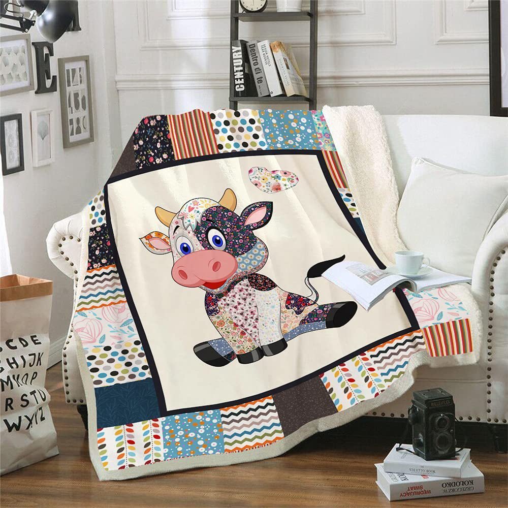 70574c1c-f0ed-430a-8dff-b033850f5cee.jpg Cows Pattern Cartoon Children's Printed Blanket - Image 1