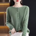 Women's Cashmere Cardigan O-neck Loose Sweaters Top Fashion Merino Wool Knitwear Autumn Winter Female Clothing Tops - Image 3