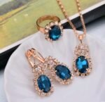Europe And The United States Personalized Water Drop Color Diamond Necklace, Earrings, Rings Set, Shiny High-end Bridal Jewelry Wholesale - Image 7