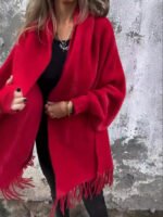 Women's Knitted Batwing Sleeve Cardigan With Tassel Design Fashion Loose Shawl Outwear Clothing - Image 7