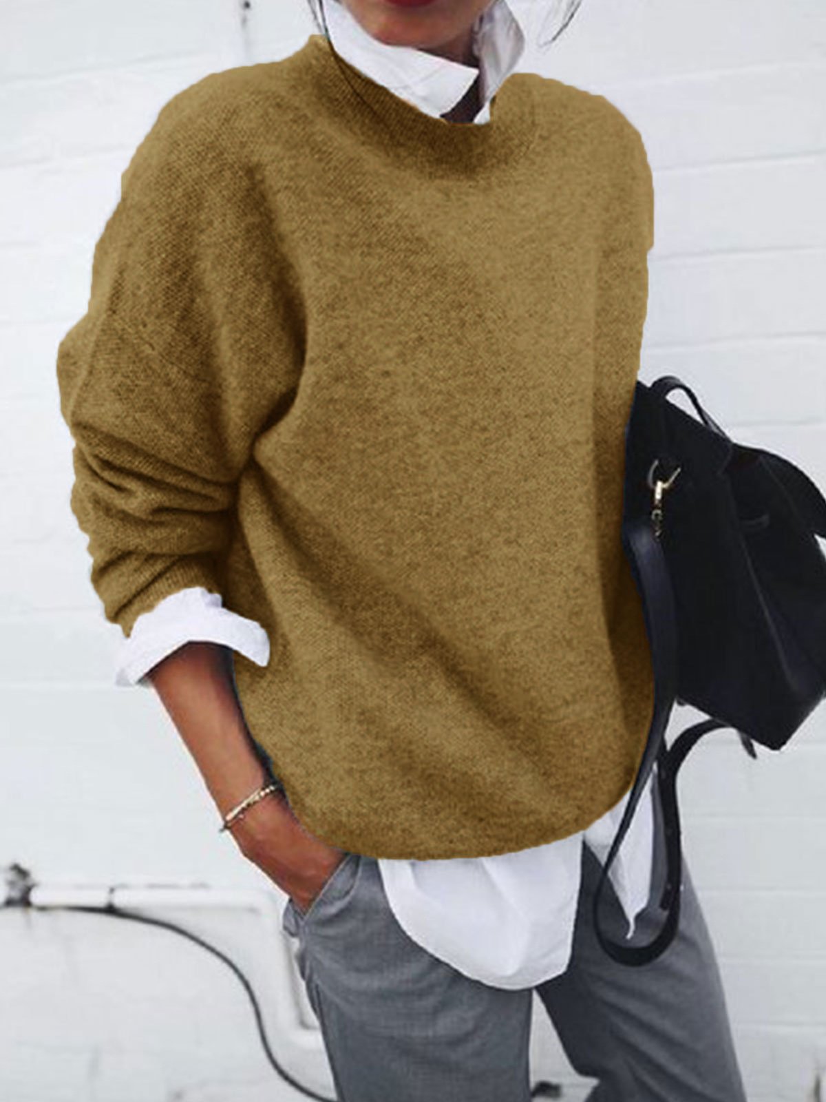 7a31340a-2033-4763-b9d5-717537ad848c.jpg Fashion Long Sleeve Pullover Sweater Fall And Winter Fashion Solid Color Knitted Tops For Women Clothing - Image 3