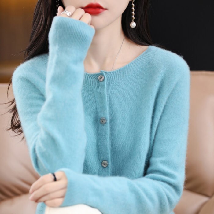 Women's Cashmere Cardigan O-neck Loose Sweaters Top Fashion Merino Wool Knitwear Autumn Winter Female Clothing Tops - Image 10
