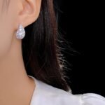 Retro Super Shiny Crescent Water Drop Zircon Temperament Silver Ear Studs Female Earrings - Image 2
