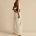 2pcs Women's Dress Suit Sexy Sleeveless Backless Cropped Halter Top And Pleated Long Skirt Beach Clothing - Image 3