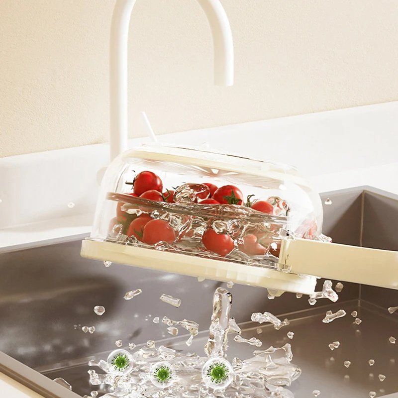 87c2157c-a861-469e-9a56-29e5b68dfb0c.jpg Fruit Drain Basket With Lid Vegetable Washing Bowl Foldable Handle Cleaning Colander Plastic Refrigerator Crisper Kitchen Box Kitchen Gadgets - Image 5