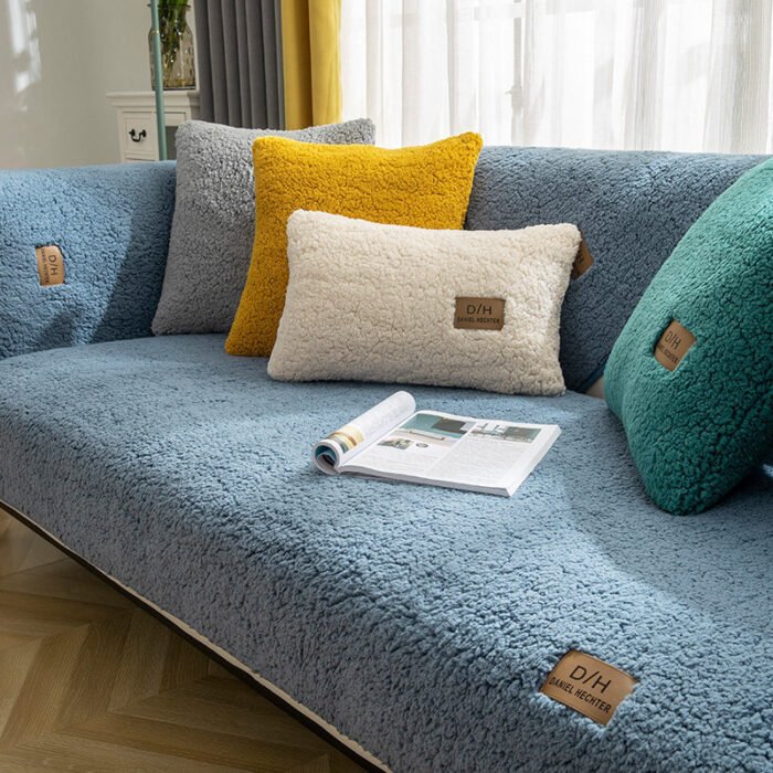 Modern Solid Color Winter Lamb Wool Sofa Towel Thicken Plush Soft And Smooth Sofa Covers For Living Room Anti-slip Couch Cover - Image 9