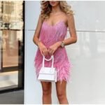 Sexy Tassel Sequins Feather Summer Mini Dress Women V Neck Spaghetti Strap Stitching Dresses Female Elegant Evening Party Club Dress - Image 2