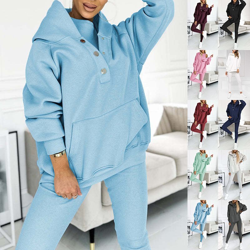 92cfdd75-23f6-4035-9c2e-edbdacecb43e.jpg 3pcs Women's Sports Suit Loose Hooded Pockets Sweatshirt And Vest And Slim Trousers - Image 1