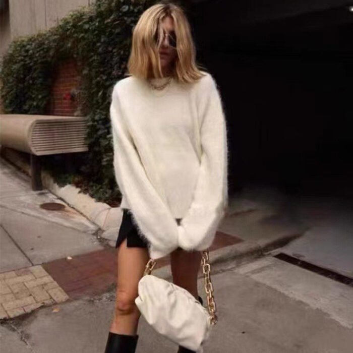 Loose Round Neck Pullover Sweater Fashion Long Sleeve Long Top For Women Clothing - Image 5