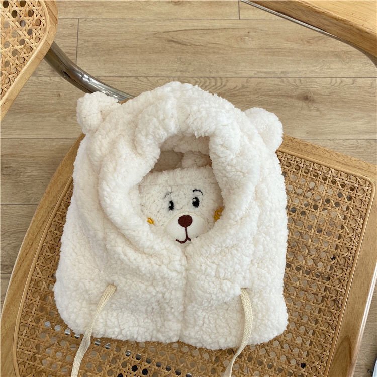 942691867212.jpg Cute Bear Plush Hat Winter Warm Thickened Scarf With Mask Anf Drawstring Design - Image 10