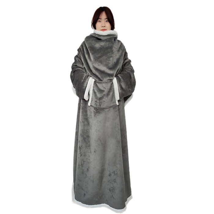 Household Lambswool Wearable Sleeved Warm Large Pocket Lazy Blanket - Image 6