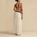 2pcs Women's Dress Suit Sexy Sleeveless Backless Cropped Halter Top And Pleated Long Skirt Beach Clothing - Image 4