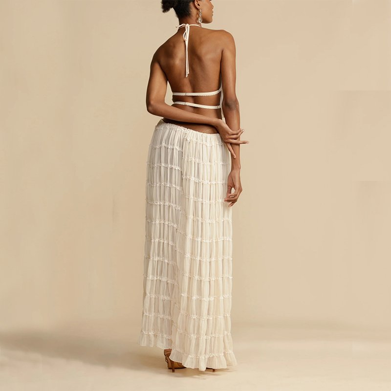 953a1f87-9053-476a-9f05-08ff0f92e5eb.jpg 2pcs Women's Dress Suit Sexy Sleeveless Backless Cropped Halter Top And Pleated Long Skirt Beach Clothing - Image 4