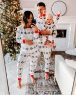 Polyester Black And White Contrast Color Christmas New Parent-Child Women's Casual Suit - Image 4