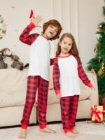 Christmas Solid Color Plaid Printed Christmas Parent-child Homewear Suits - Image 2