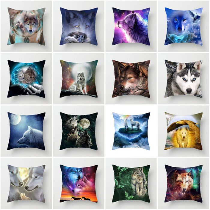 Home Decoration Without Pillow Core 3D Fluorescent Wolf Polyester Pillowcase - Image 1