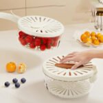 Fruit Drain Basket With Lid Vegetable Washing Bowl Foldable Handle Cleaning Colander Plastic Refrigerator Crisper Kitchen Box Kitchen Gadgets - Image 3