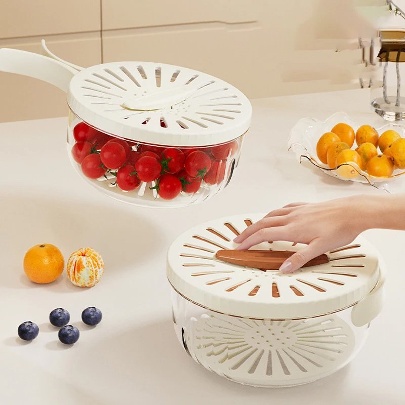 9f0ed035-2d36-47c5-a9fe-acd189e7ff49.jpg Fruit Drain Basket With Lid Vegetable Washing Bowl Foldable Handle Cleaning Colander Plastic Refrigerator Crisper Kitchen Box Kitchen Gadgets - Image 3