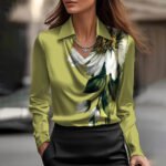 Women's Swing Collar Draped Shirts & Blouses Elegant Solid Satin Office Ladies Top Pullover Spring Long Sleeve Casual Tops - Image 9