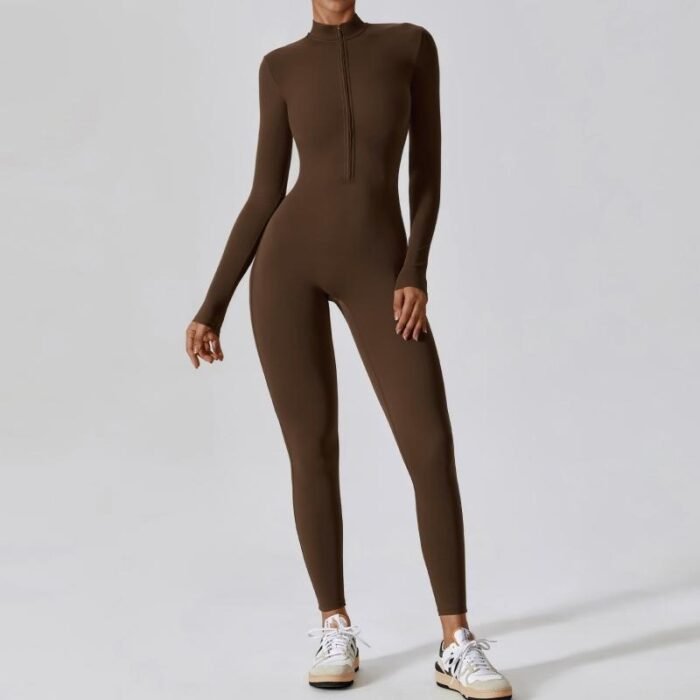 Zipper Long Sleeve Jumpsuit Yoga Fitness Training Pants Tight Hip Seamless Sports Jumpsuit For Women Clothing - Image 4