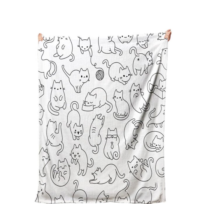 Cute Cat Digital Printing Flannel Blanket - Image 3