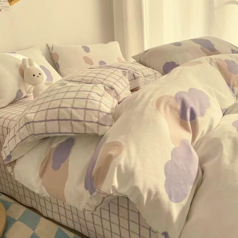a260b7ce-b0e9-4396-b9d8-fd0384bc758e.jpg Double-piece Foggy Gray Quilt Cover Four-piece Bedding Sheet Dormitory Bed Three-piece Set - Image 4